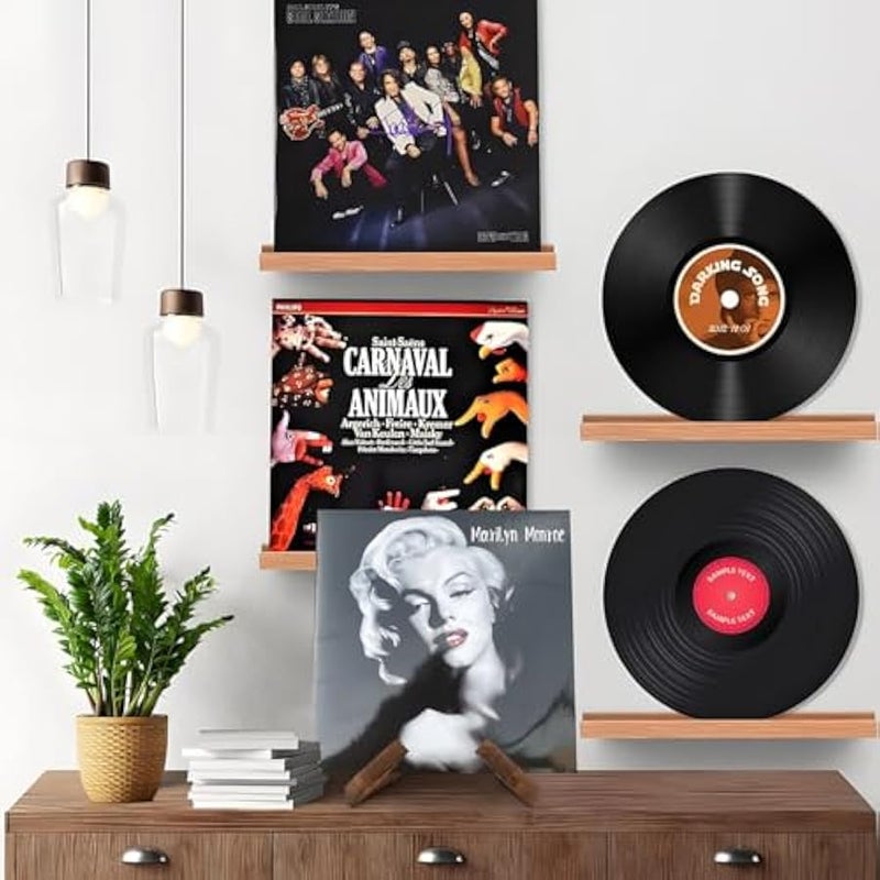 masteymoh Retro Record Stand Natural Wood, Retro Record Holder for Display, Vinyl Records Holder Wooden Record Stand, Country Rustic Plate Stand for Display (2 in Rustic Brown) - Image 3